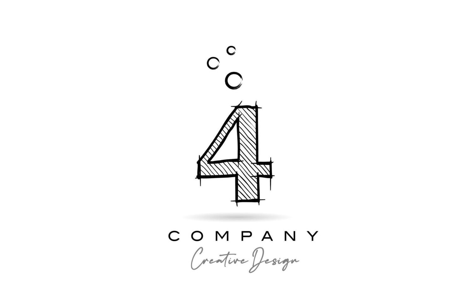 hand drawing number 4 logo icon design for company template. Creative logotype in pencil style vector