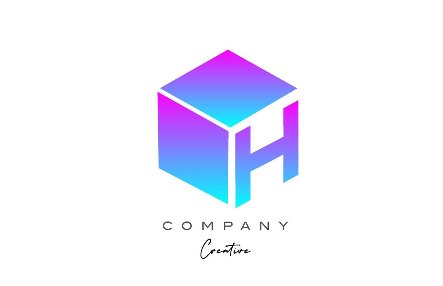 rosa azul cubo h letra alfabeto letra logo icono diseño. plantilla de diseño creativo para negocios vector