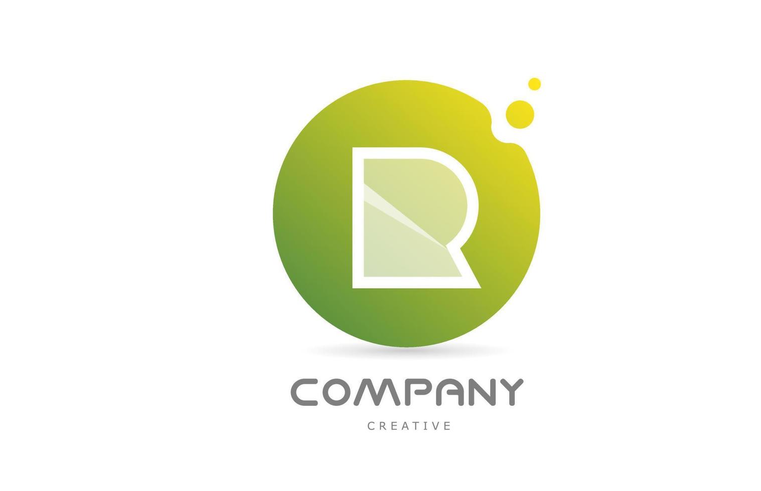 Puntos verdes r icono del logotipo de la letra del alfabeto con transparencia blanca. plantilla creativa para negocios vector