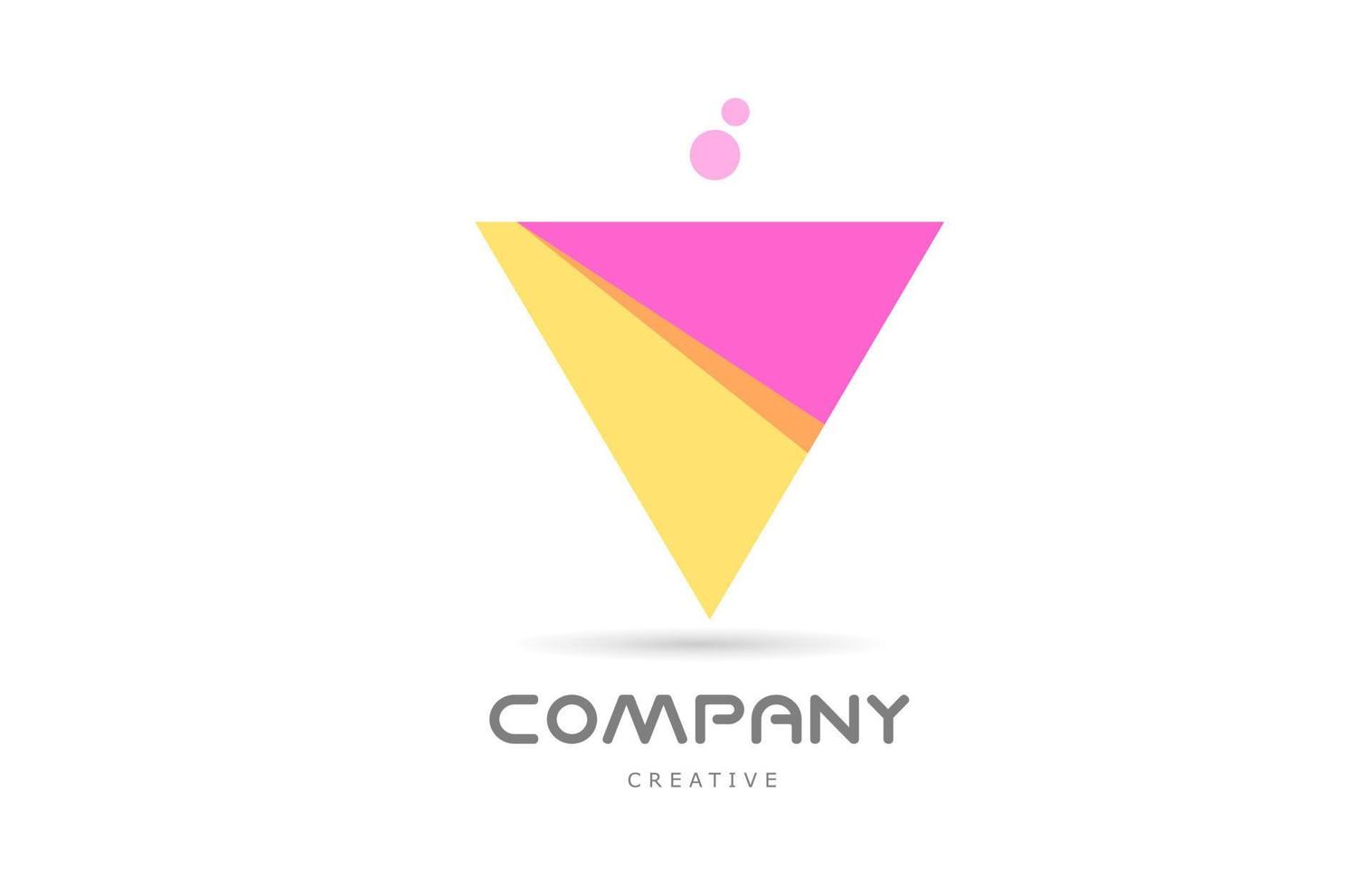 V yellow pink geometric alphabet letter logo icon. Creative template for business and company vector