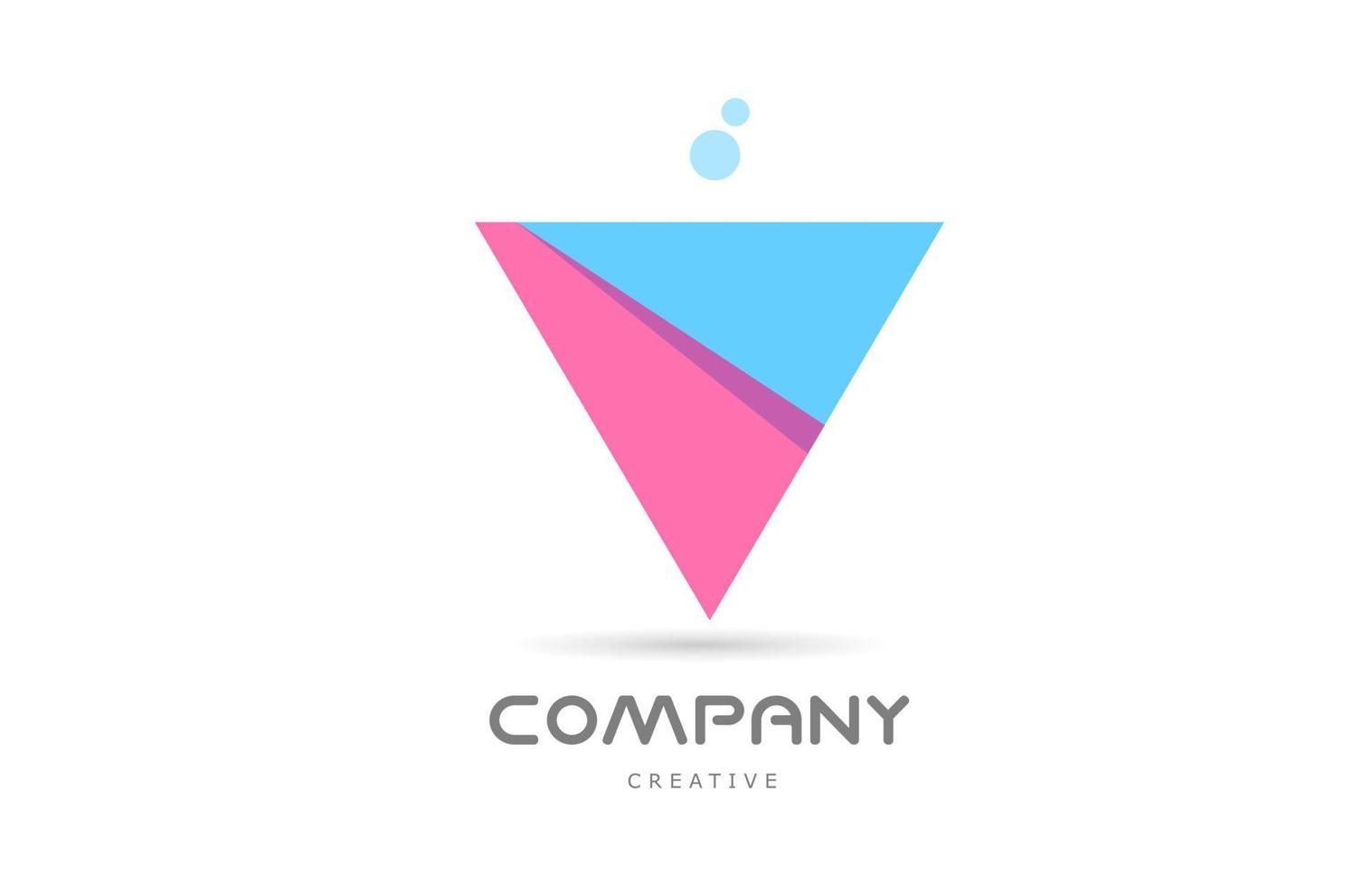 V pink blue geometric alphabet letter logo icon. Creative template for company and business vector