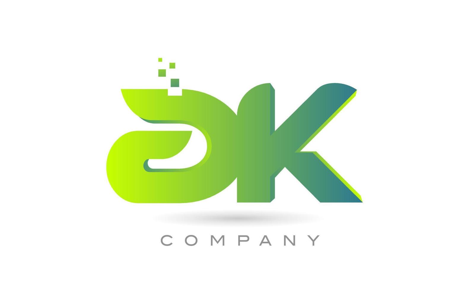 joined AK alphabet letter logo icon combination design with dots and green color. Creative template for company and business vector