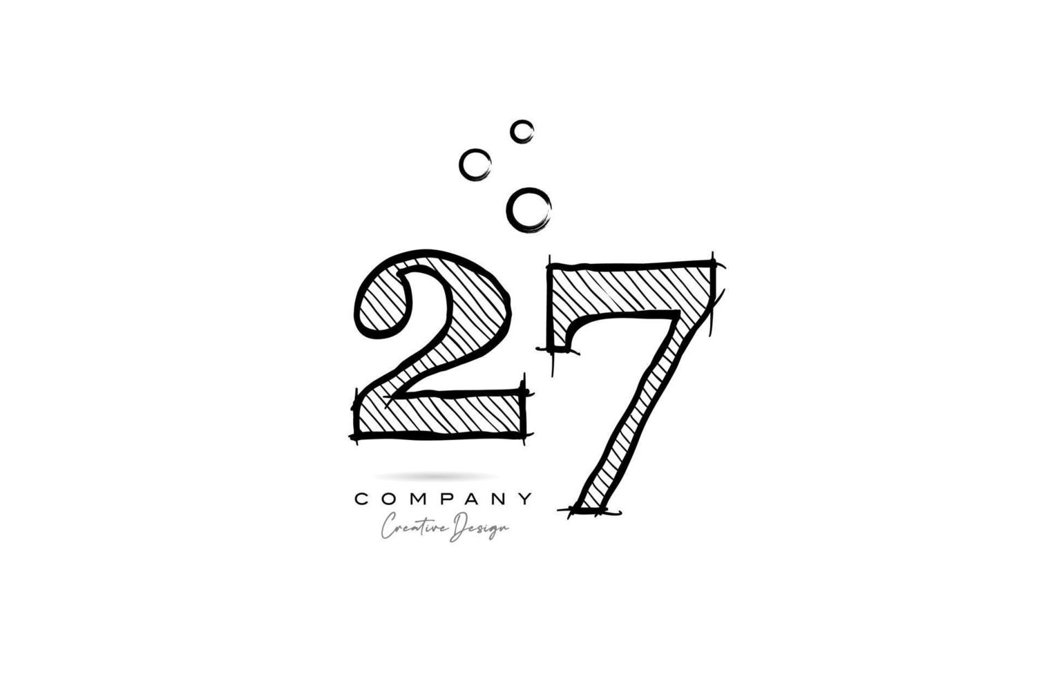 hand drawing number 27 logo icon design for company template. Creative logotype in pencil style vector