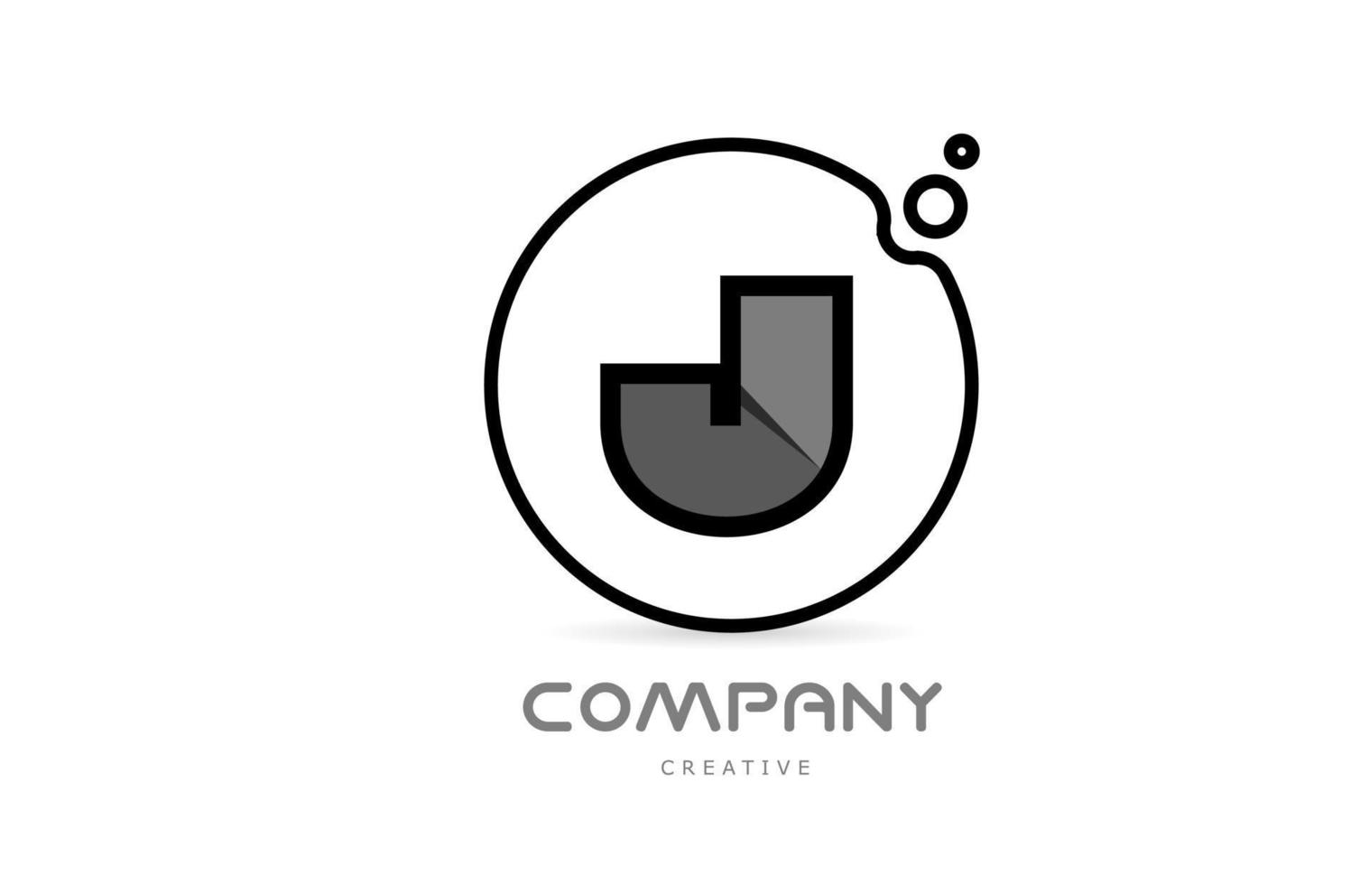 j icono del logotipo de la letra del alfabeto geométrico en blanco y negro con círculo. plantilla creativa para empresa y negocio vector