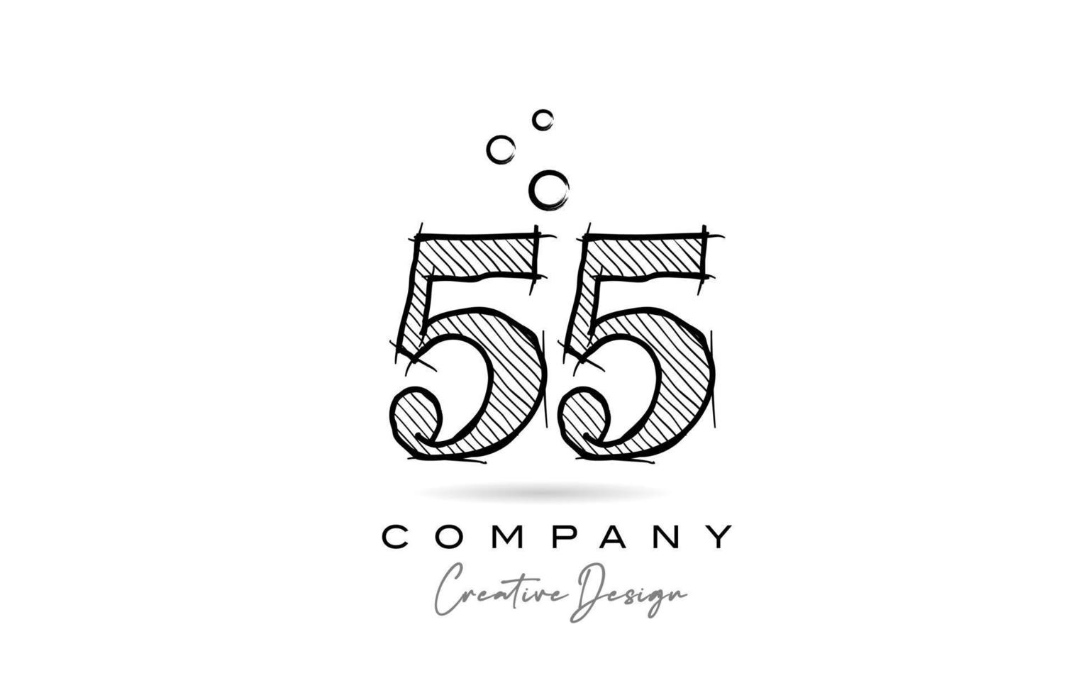 hand drawing number 55 logo icon design for company template. Creative logotype in pencil style vector