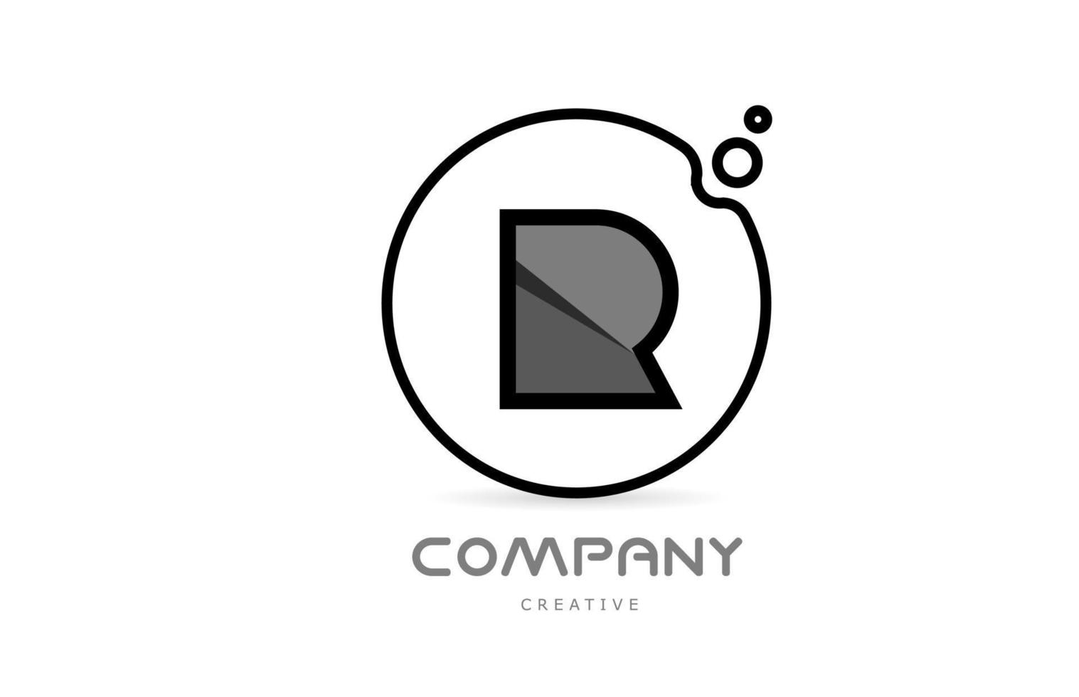 R black and white geometric alphabet letter logo icon with circle. Creative template for company and business vector