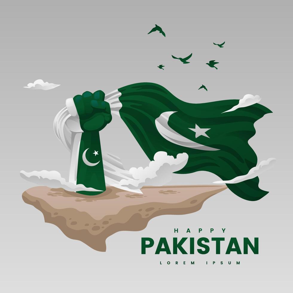 día de la resolución de pakistán mano valiente se levanta con la bandera nacional en la ilustración del vector de la tierra