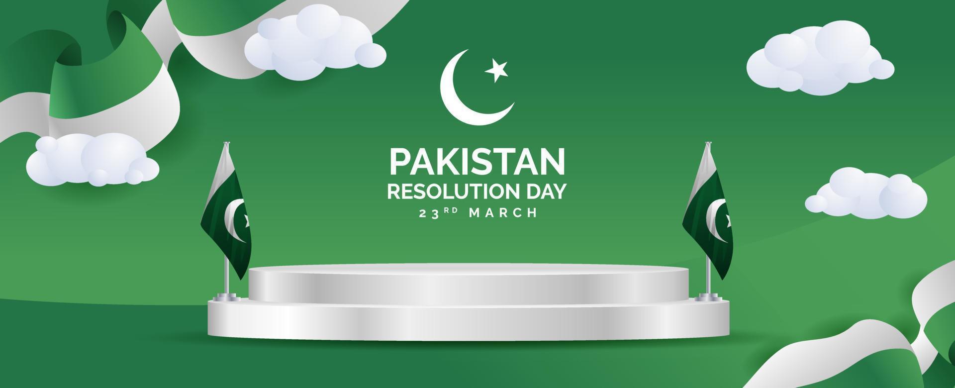 plantilla de banner de diseño día de resolución de pakistán con ilustración de vector de fundamento de escenario de podio