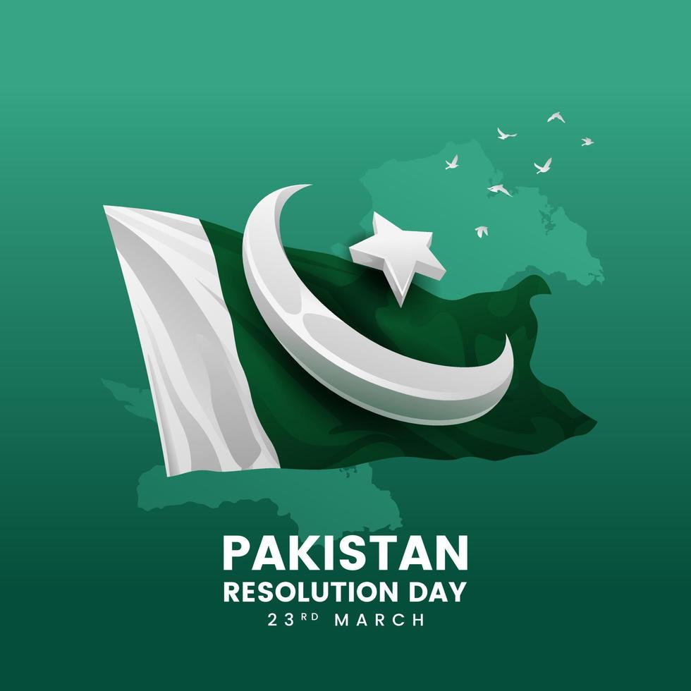 Design Pakistan Resolution Day National Flag With 3d Symbol Crescent Moon Star Vector Illustration