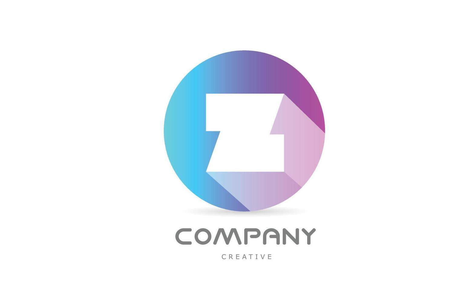 Z pink blue alphabet letter logo icon with long shadow and circle. Creative template for company or business vector