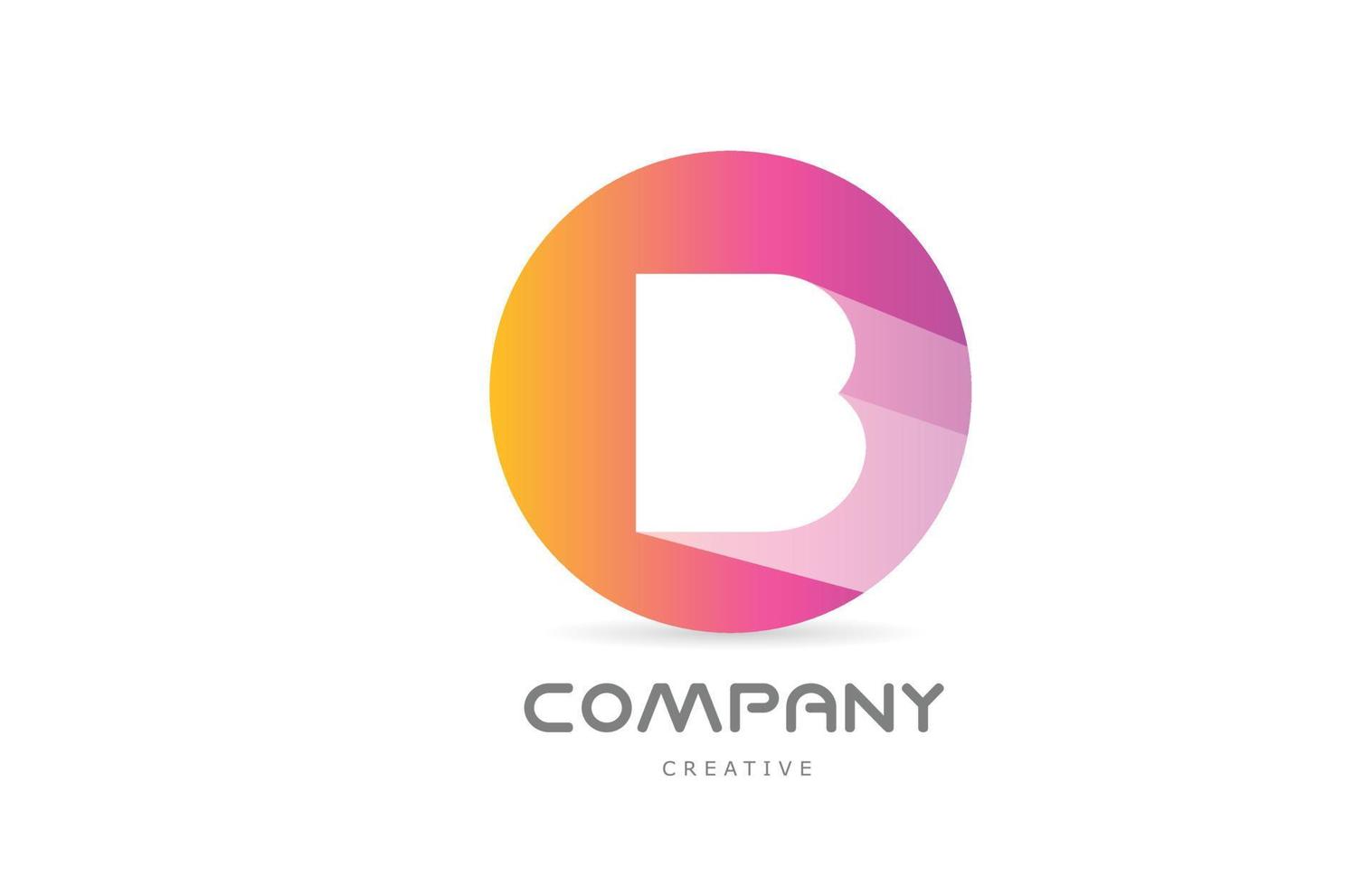 pink yellow B alphabet letter logo icon with long shadow. Creative template for business or company with circle vector