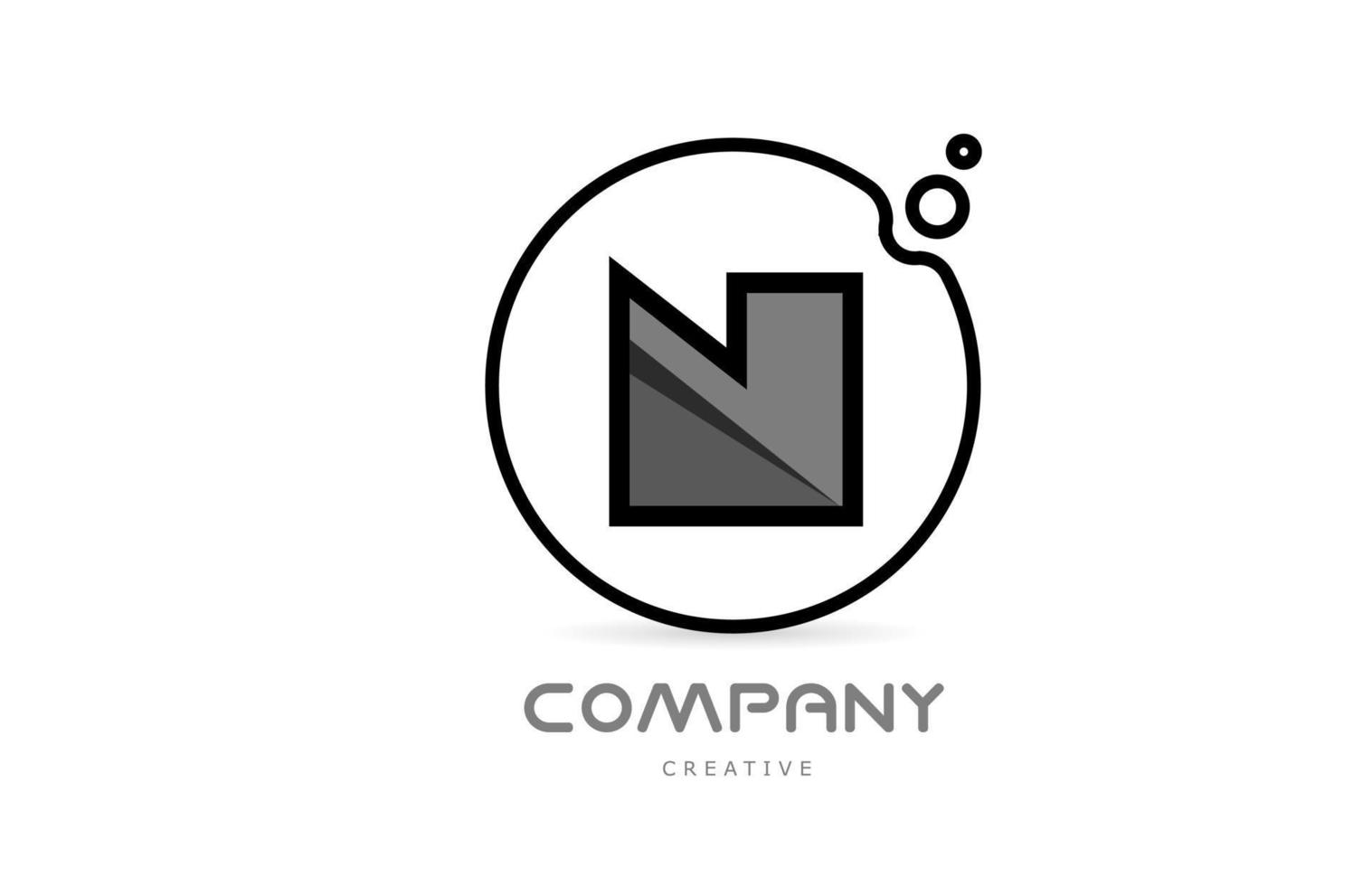 N black and white geometric alphabet letter logo icon with circle. Creative template for company and business vector