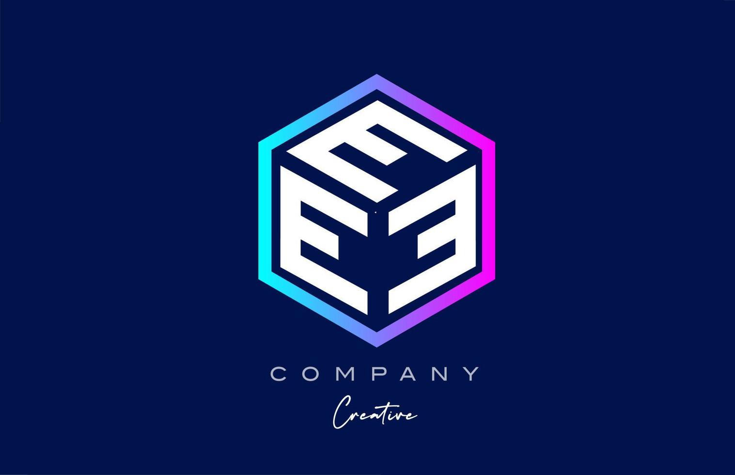 pink blue E three letter cube alphabet letter logo icon design with polygon design. Creative template for company and business vector