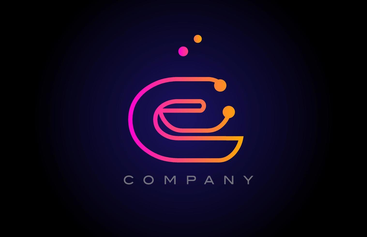 E dot line alphabet letter logo icon design. Creative template for business and company in pink yellow color vector