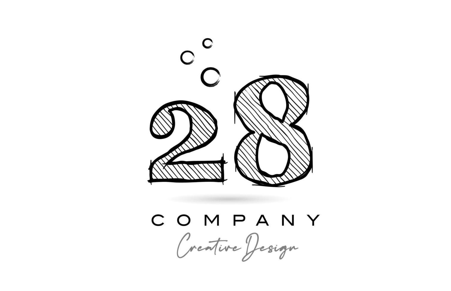 hand drawing number 28 logo icon design for company template. Creative logotype in pencil style vector