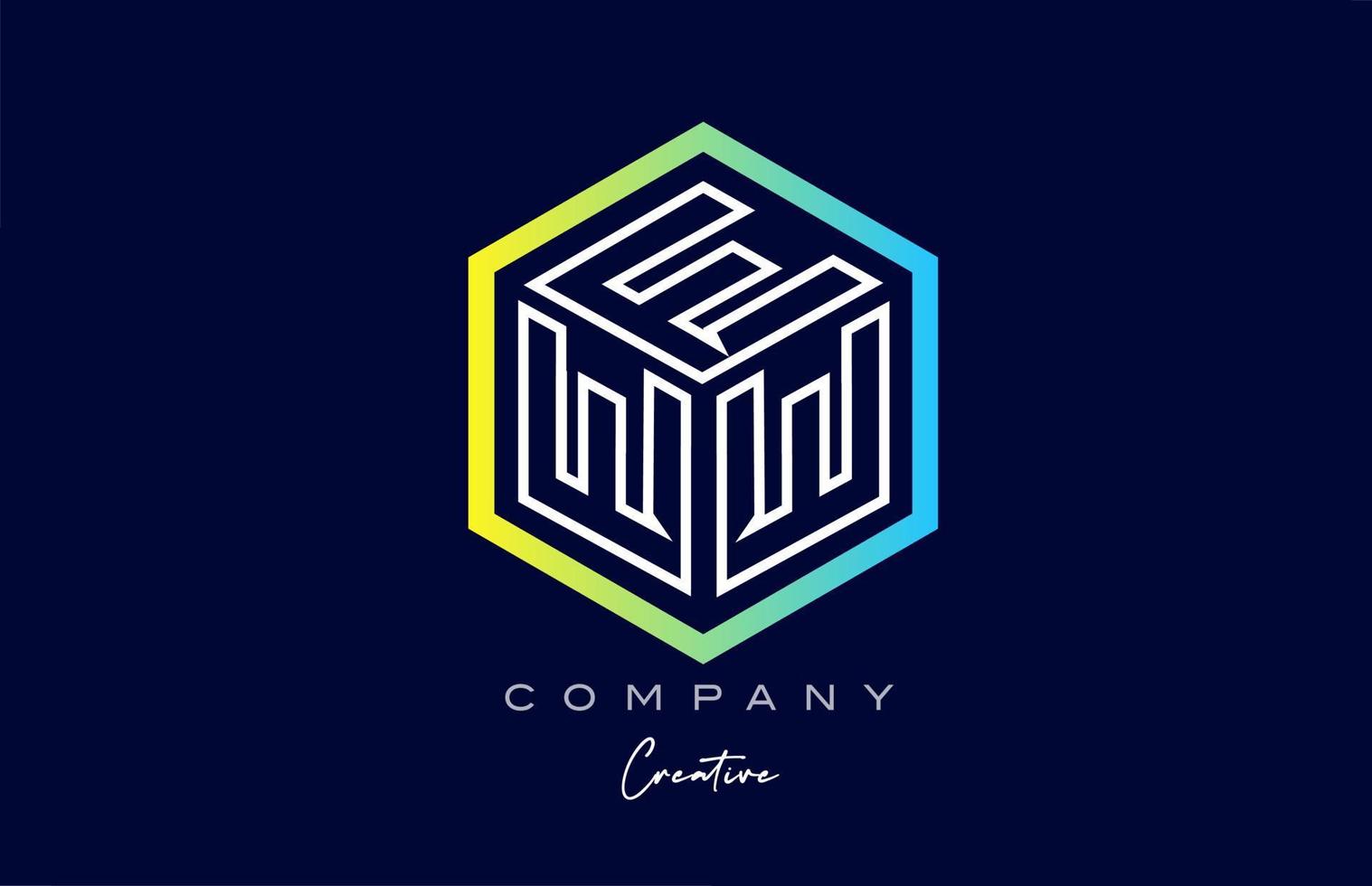 línea w diseño de icono de logotipo de letra de alfabeto de cubo de tres letras con diseño de polígono. plantilla creativa para empresa vector
