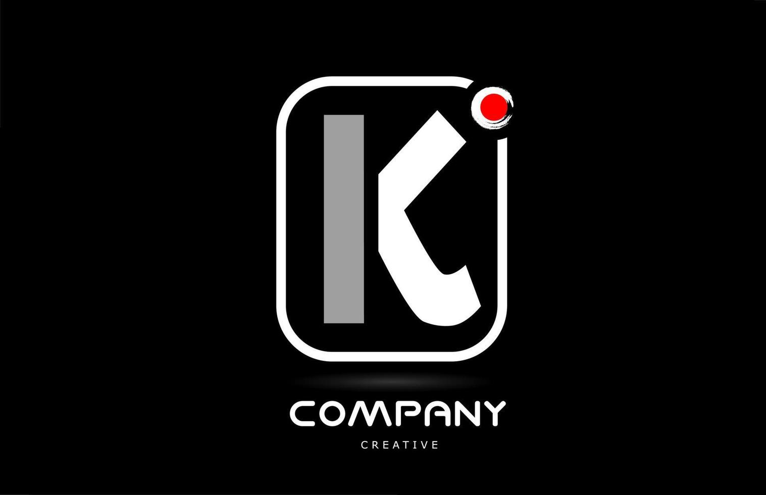 k diseño de icono de logotipo de letra de alfabeto blanco negro con letras de estilo japonés y punto rojo vector