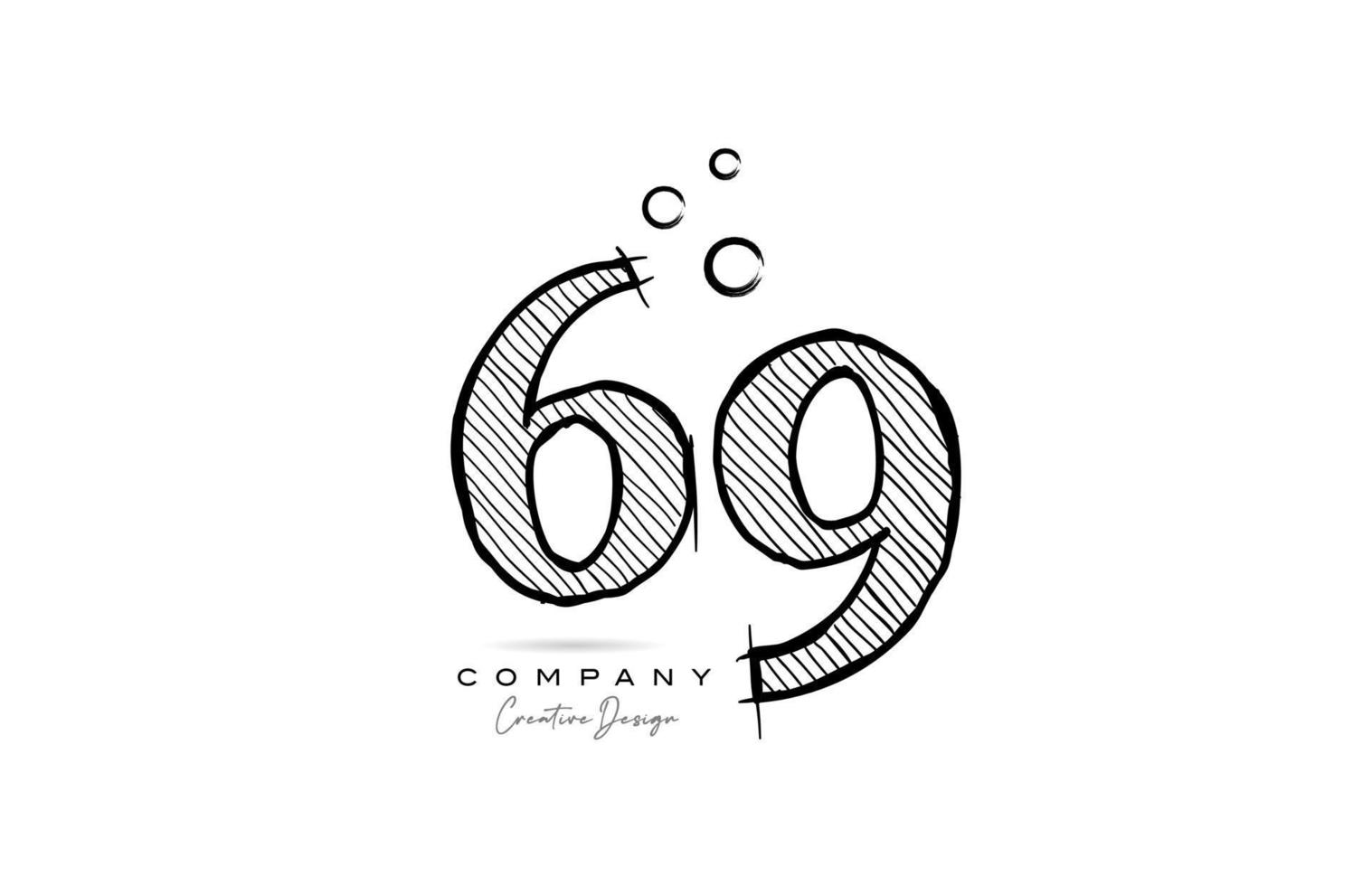 hand drawing number 69 logo icon design for company template. Creative logotype in pencil style vector