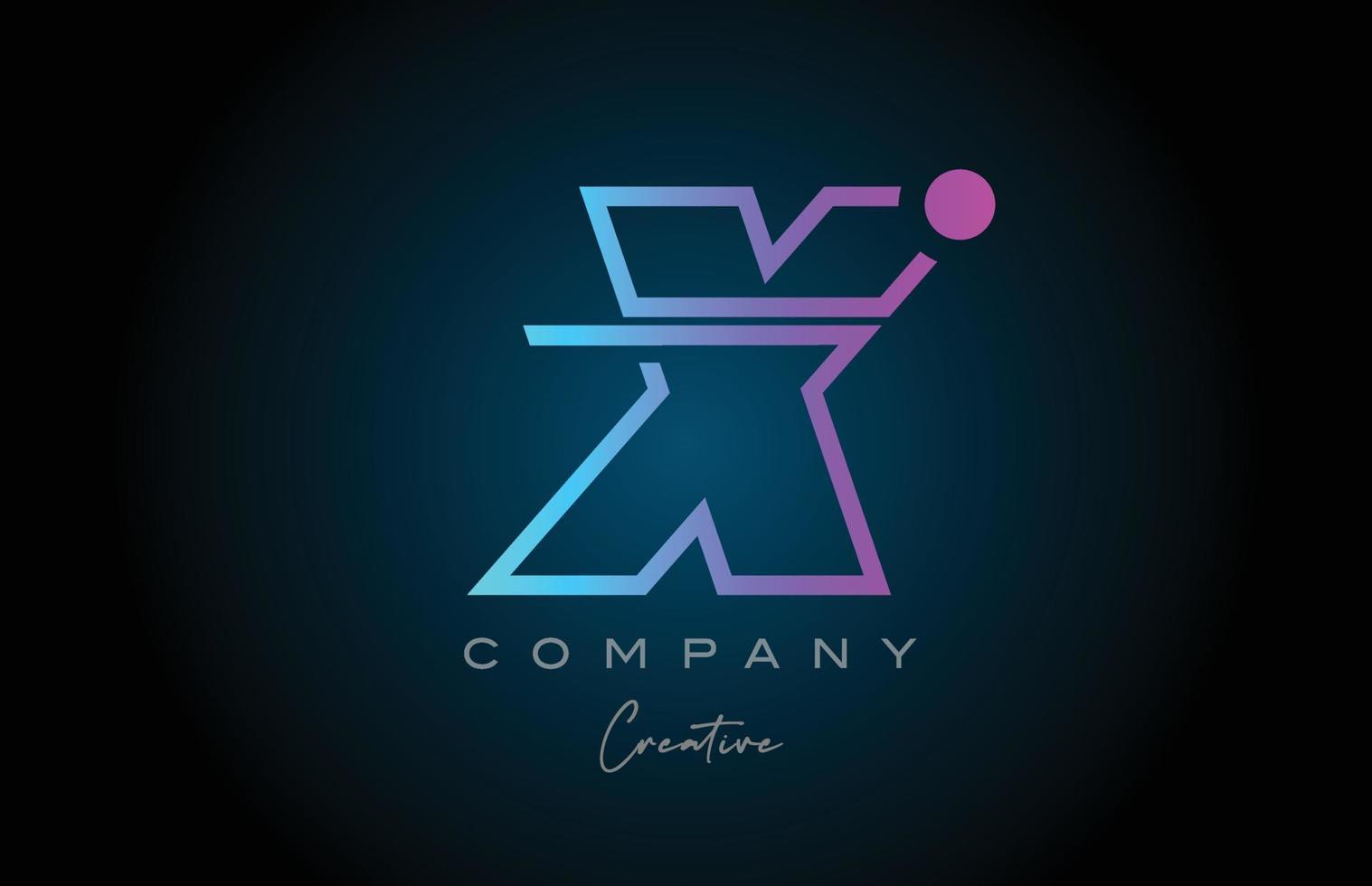 pink and blue X alphabet letter logo icon design with dot. Creative template for business and company vector