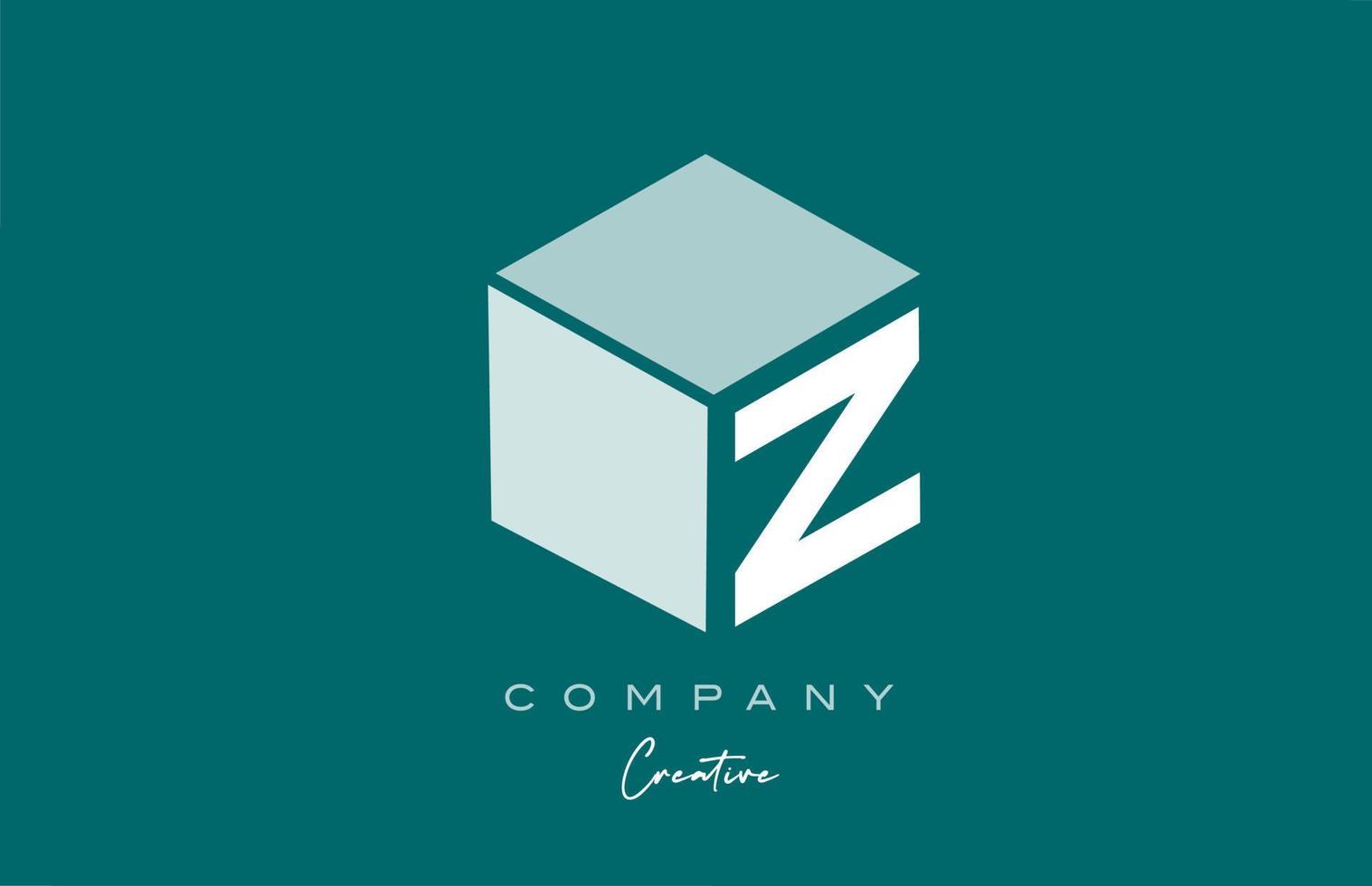 cubo z diseño de icono de logotipo de letra de alfabeto de cubo de tres letras con color verde pastel. plantilla de diseño creativo para empresas y negocios vector