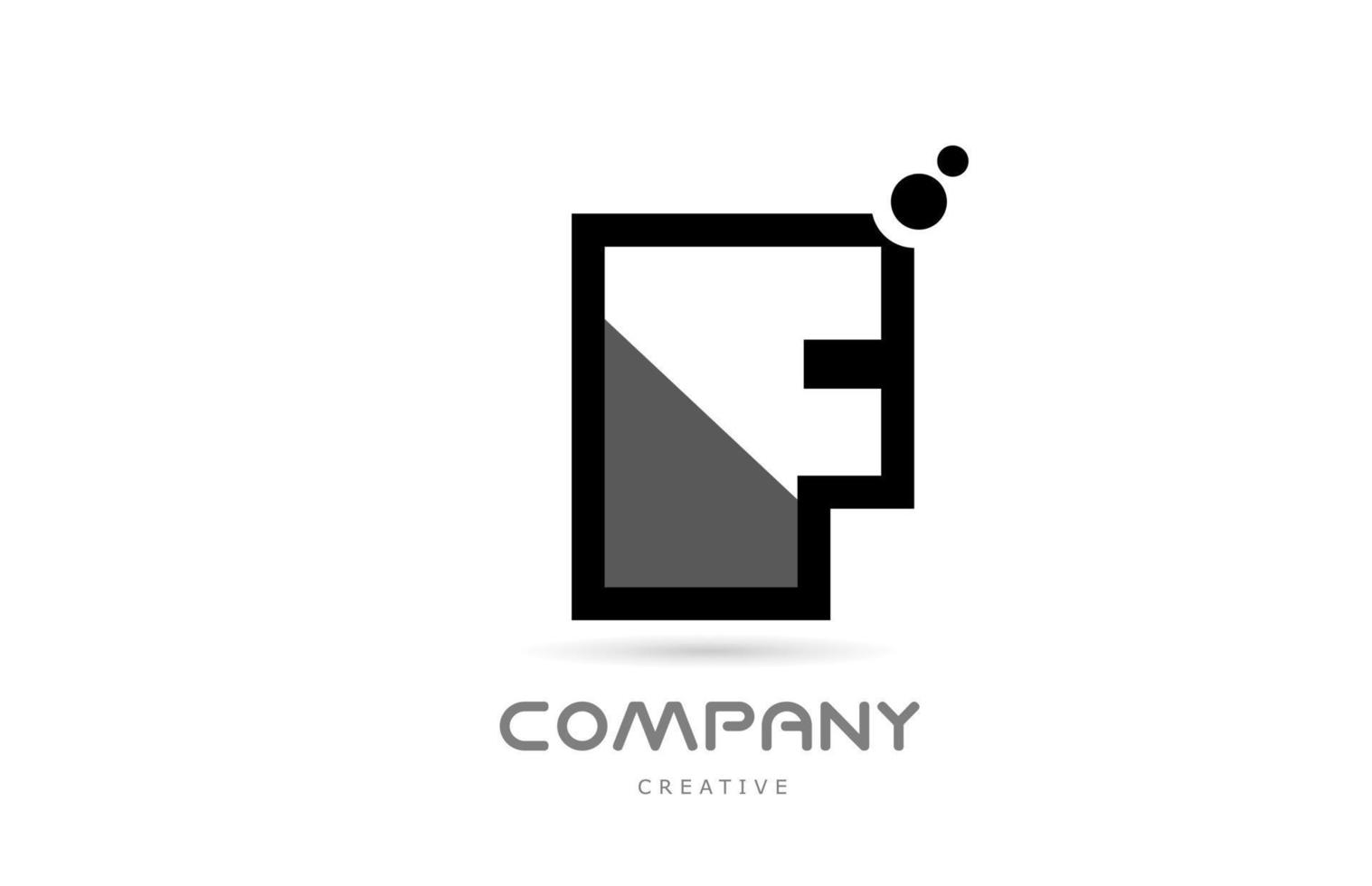 F black white geometric alphabet letter logo icon with dots. Creative template for business and company vector