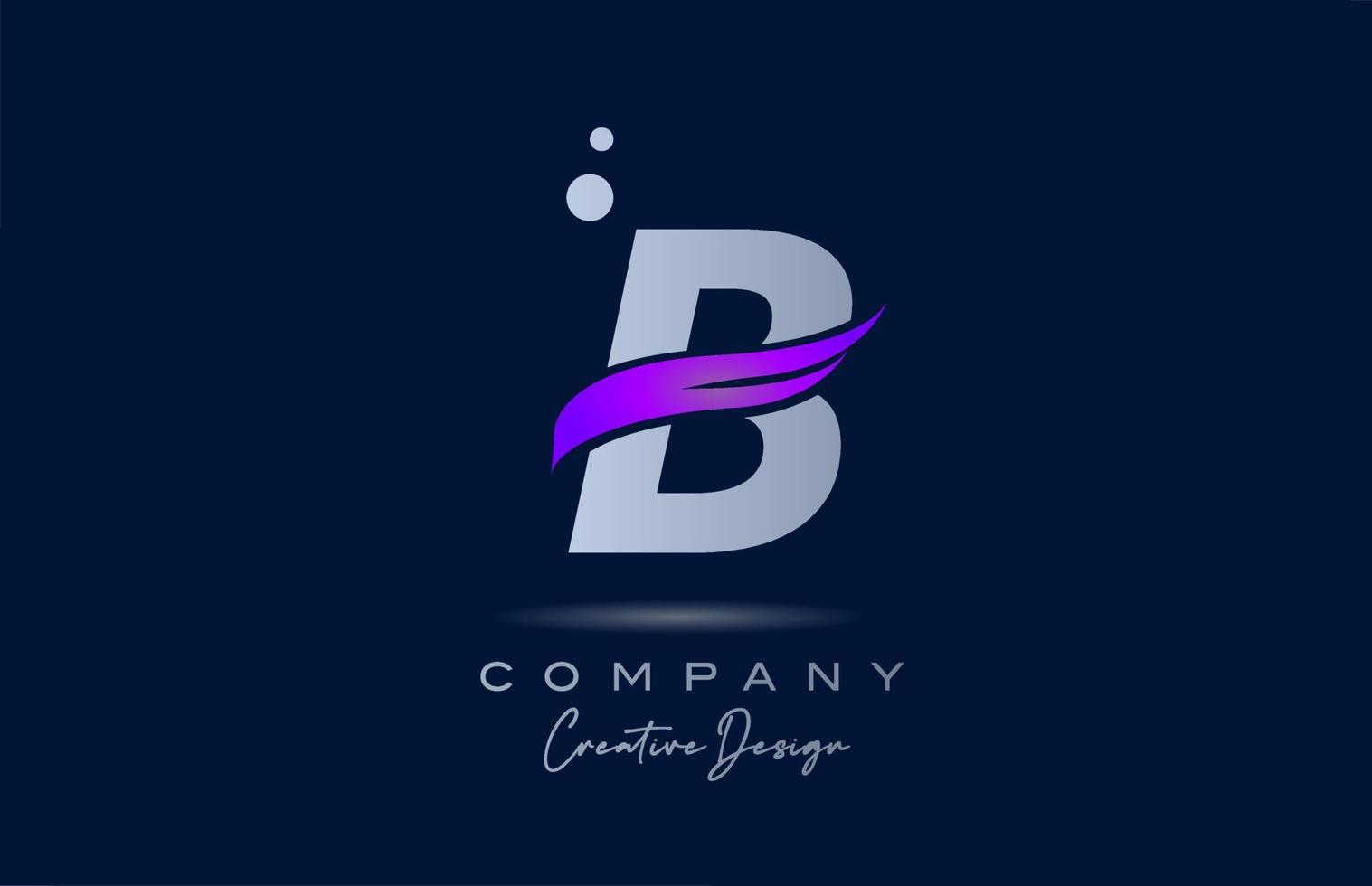 B purple alphabet letter logo icon with pink swoosh. Creative template for business and company vector