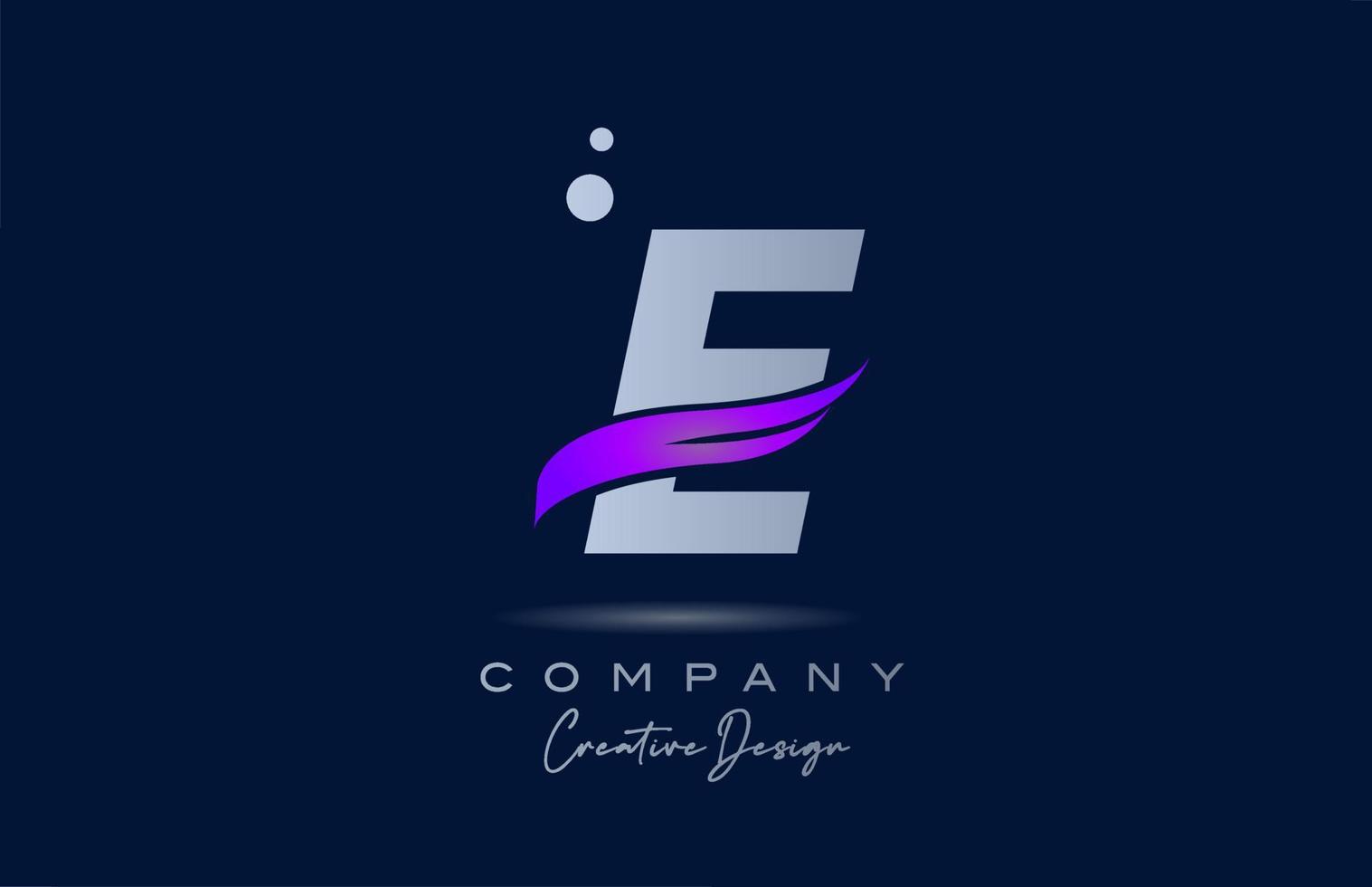 E purple alphabet letter logo icon with pink swoosh. Creative template for business and company vector