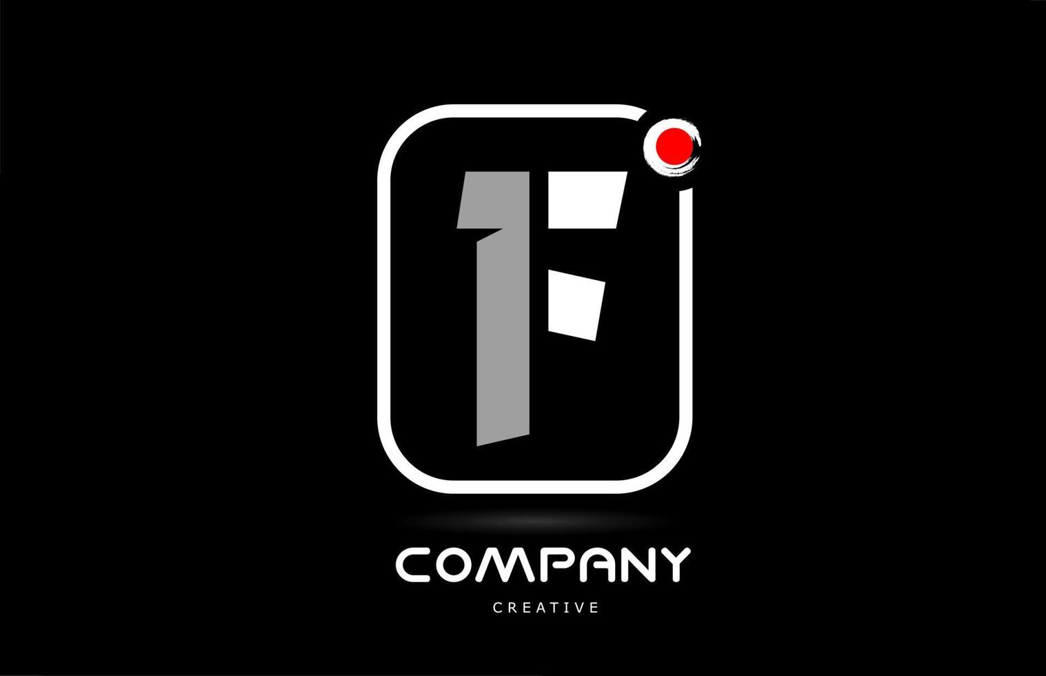 F black white alphabet letter logo icon design with japanese style lettering and red dot vector