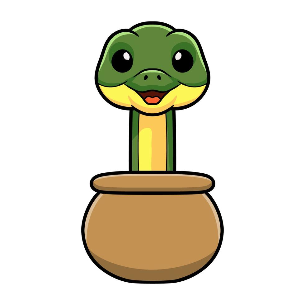 Cute easten racer snake cartoon inside the pot vector