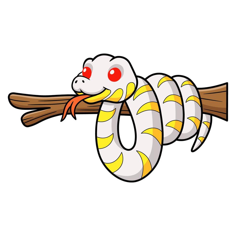 Cute albino mangrove snake cartoon on tree branch vector