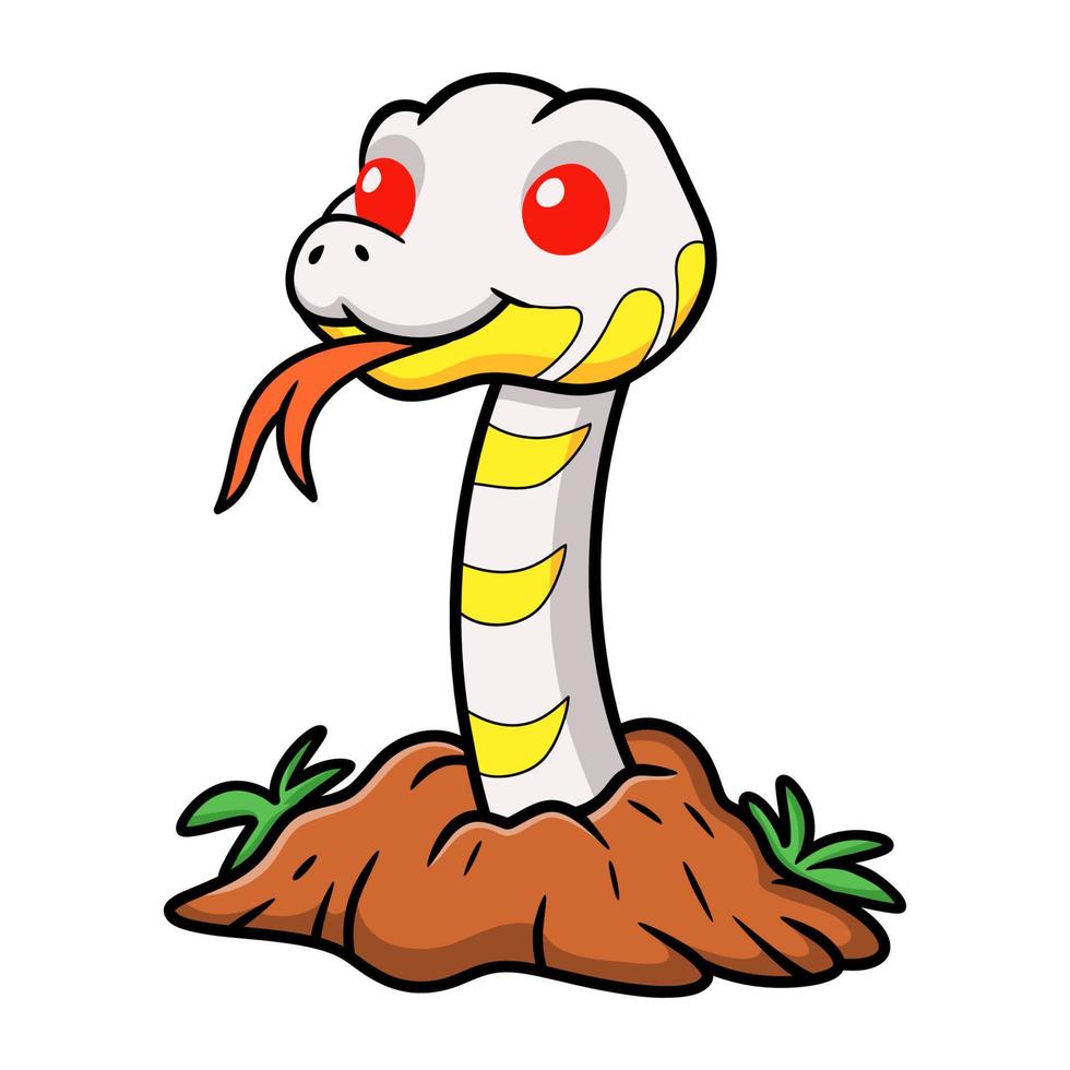 Cute albino mangrove snake cartoon out from hole vector
