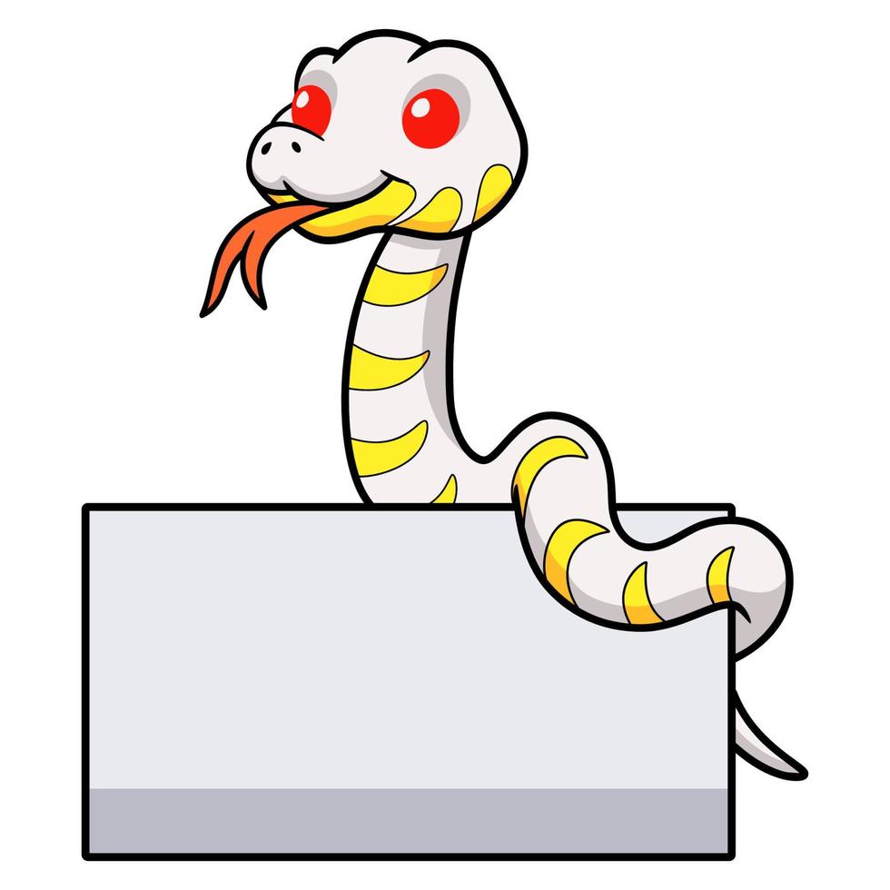 Cute albino mangrove snake cartoon with blank sign vector