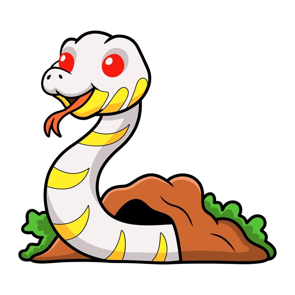 Cute albino mangrove snake cartoon out from hole vector