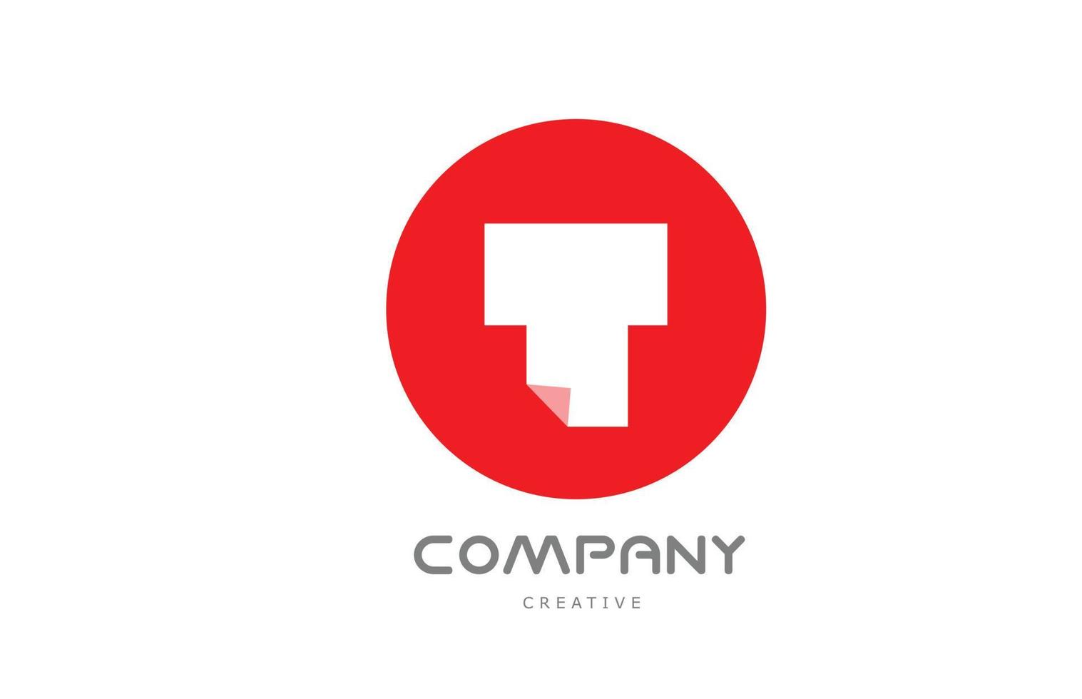 Diseño de icono de logotipo de letra del alfabeto geométrico t con esquina doblada y círculo rojo vector