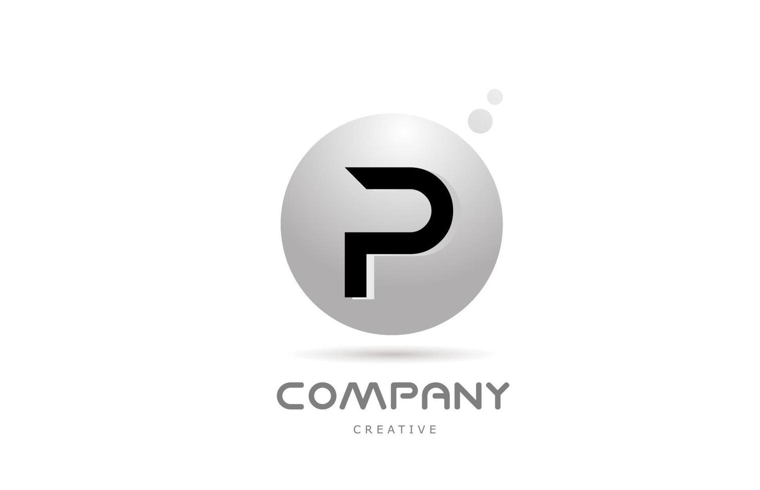 P 3d grey sphere alphabet letter logo icon design with dot. Creative template for business and company vector