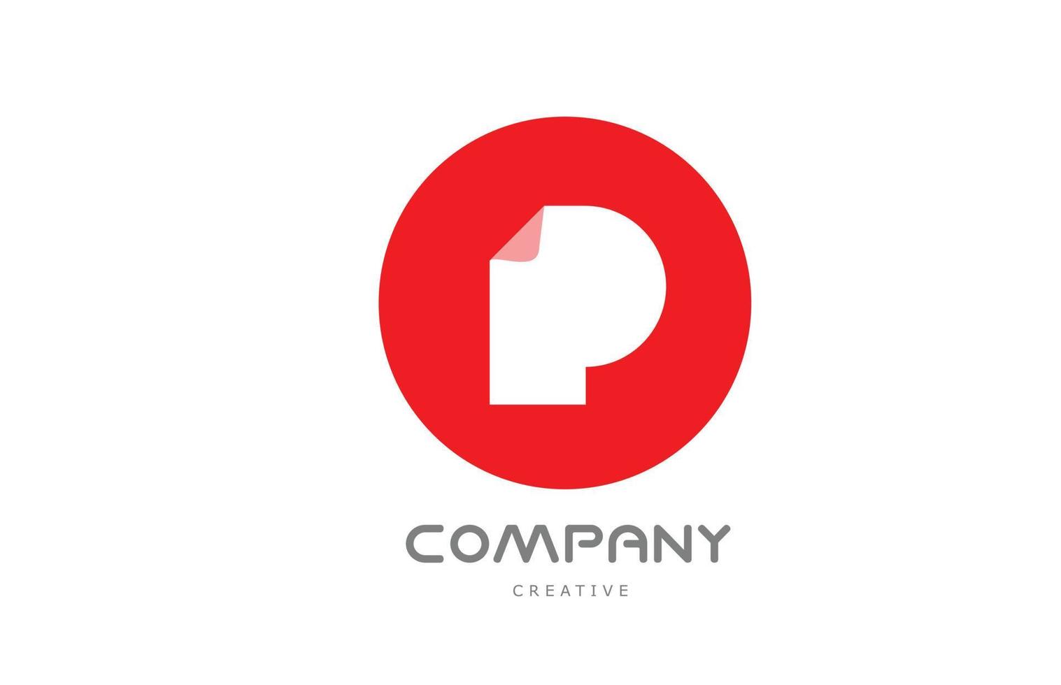 P geometric alphabet letter logo icon design with folded corner and red circle vector