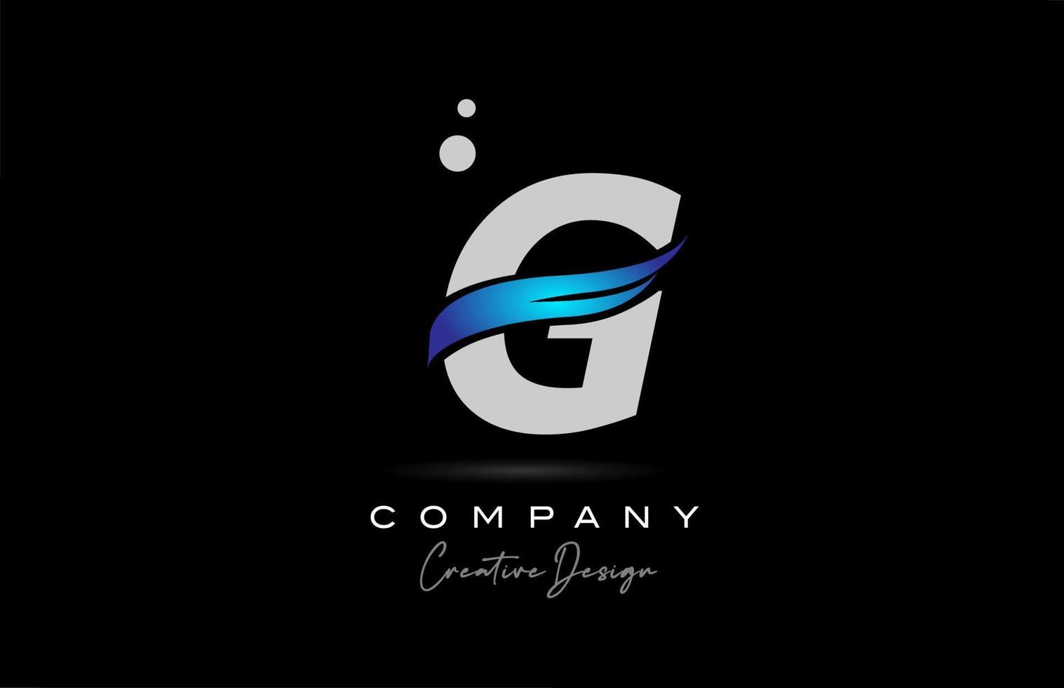 g icono de logotipo de letra del alfabeto gris con swoosh azul. plantilla creativa para negocios y empresas. vector