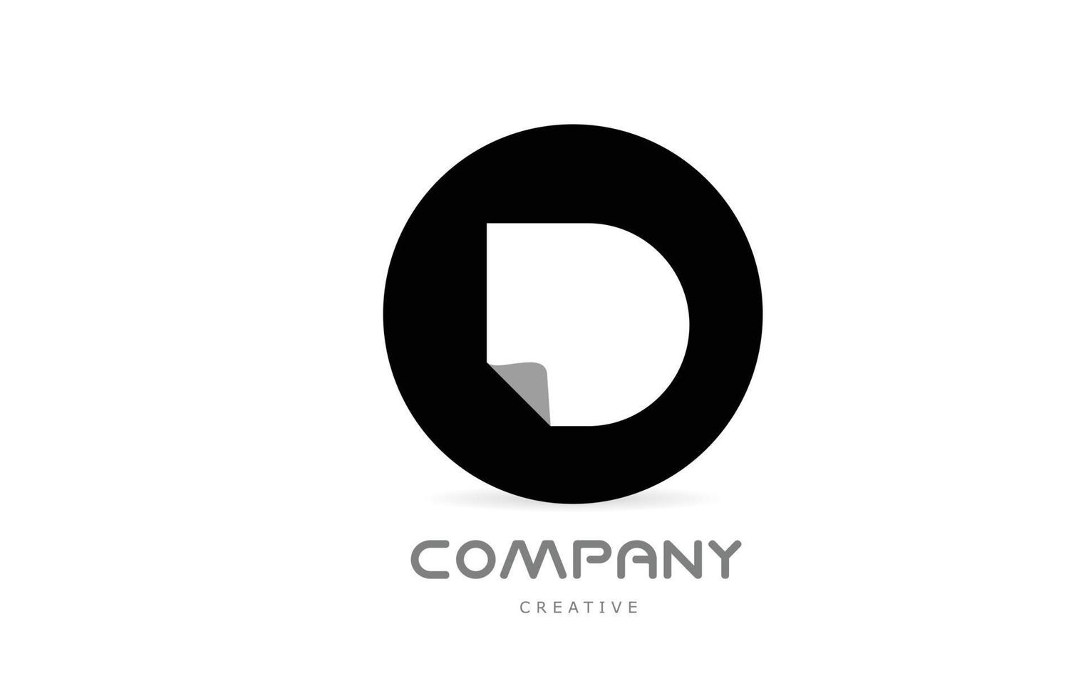 d diseño de icono de logotipo de letra de alfabeto geométrico en blanco y negro con esquina doblada. diseño de plantilla para negocios vector