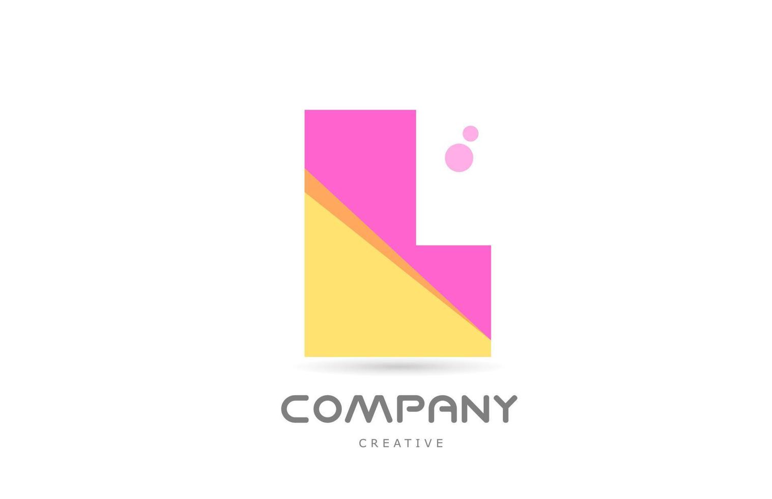 L yellow pink geometric alphabet letter logo icon. Creative template for business and company vector