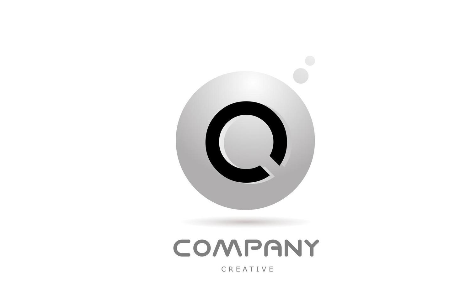 Q 3d grey sphere alphabet letter logo icon design with dot. Creative template for business and company vector