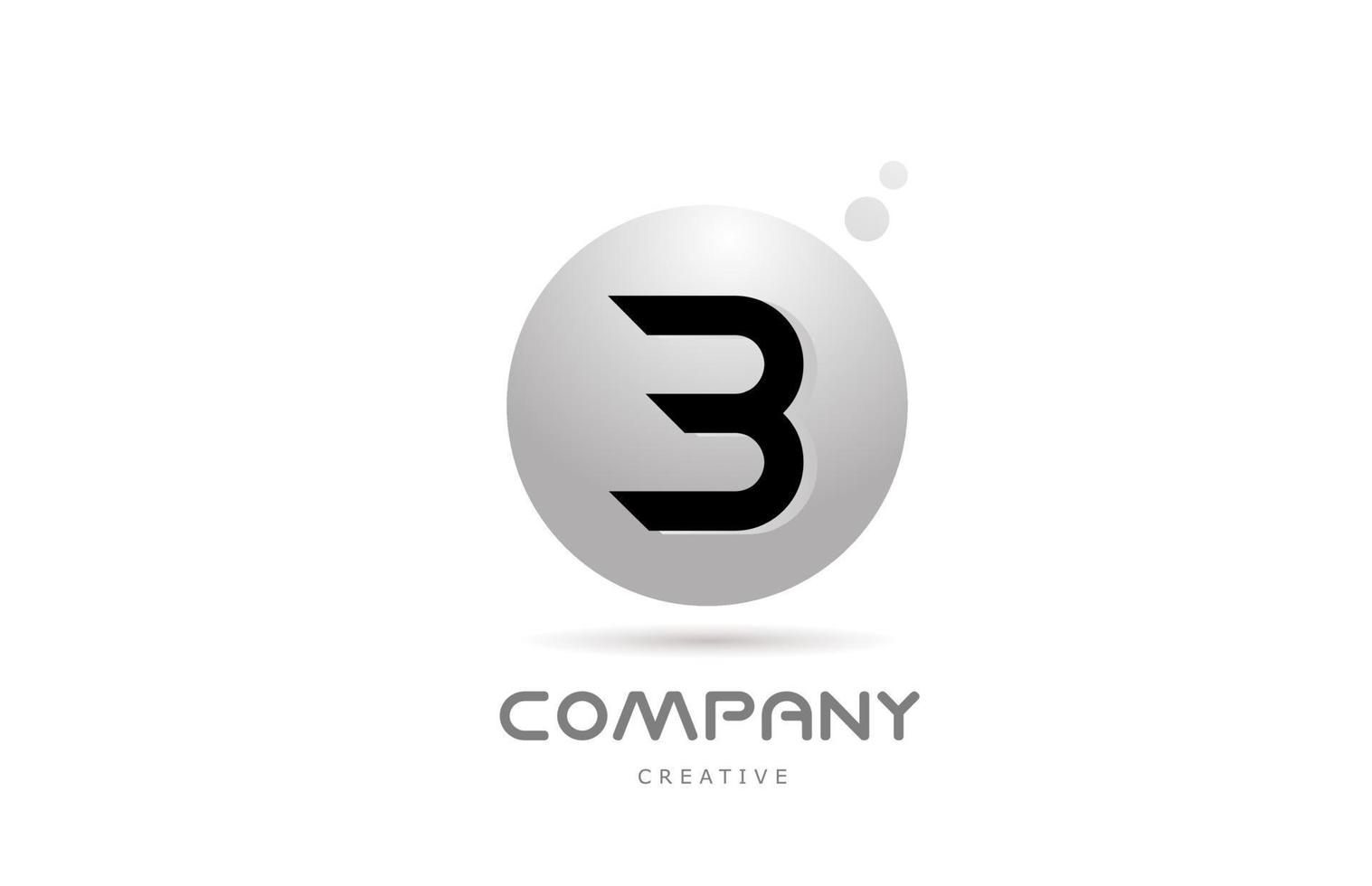 B 3d grey sphere alphabet letter logo icon design with dot. Creative template for business and company vector