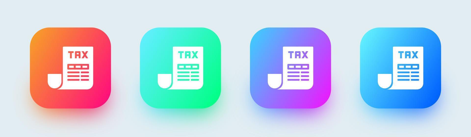 icono sólido de impuestos en colores degradados cuadrados. ilustración de vector de signos de finanzas.