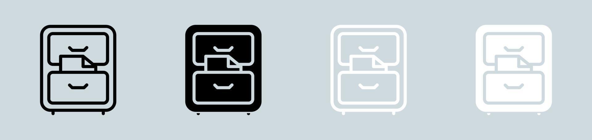 File cabinet icon set in black and white. Archive signs vector illustration.