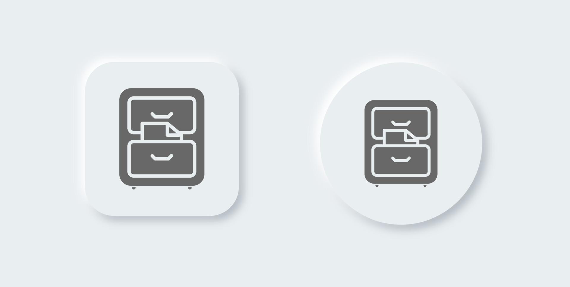 File cabinet solid icon in neomorphic design style. Archive signs vector illustration.