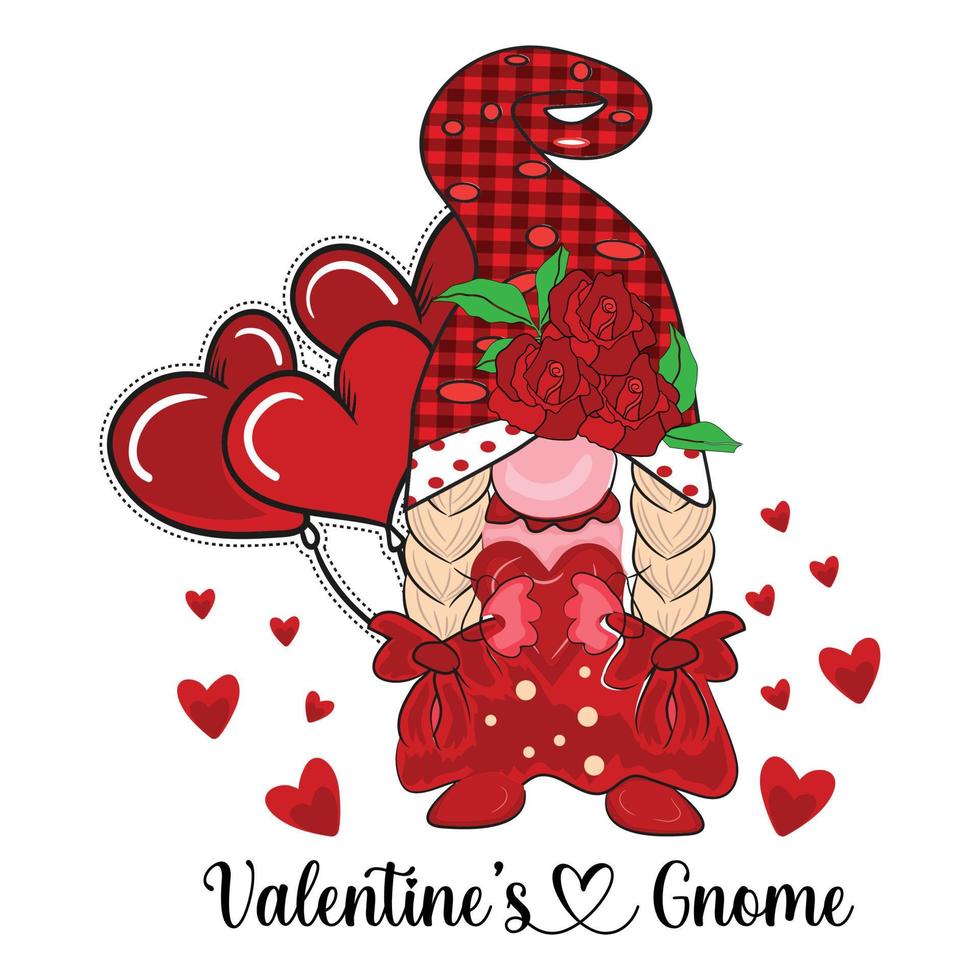 diseño de camiseta de gnomo de san valentín vector