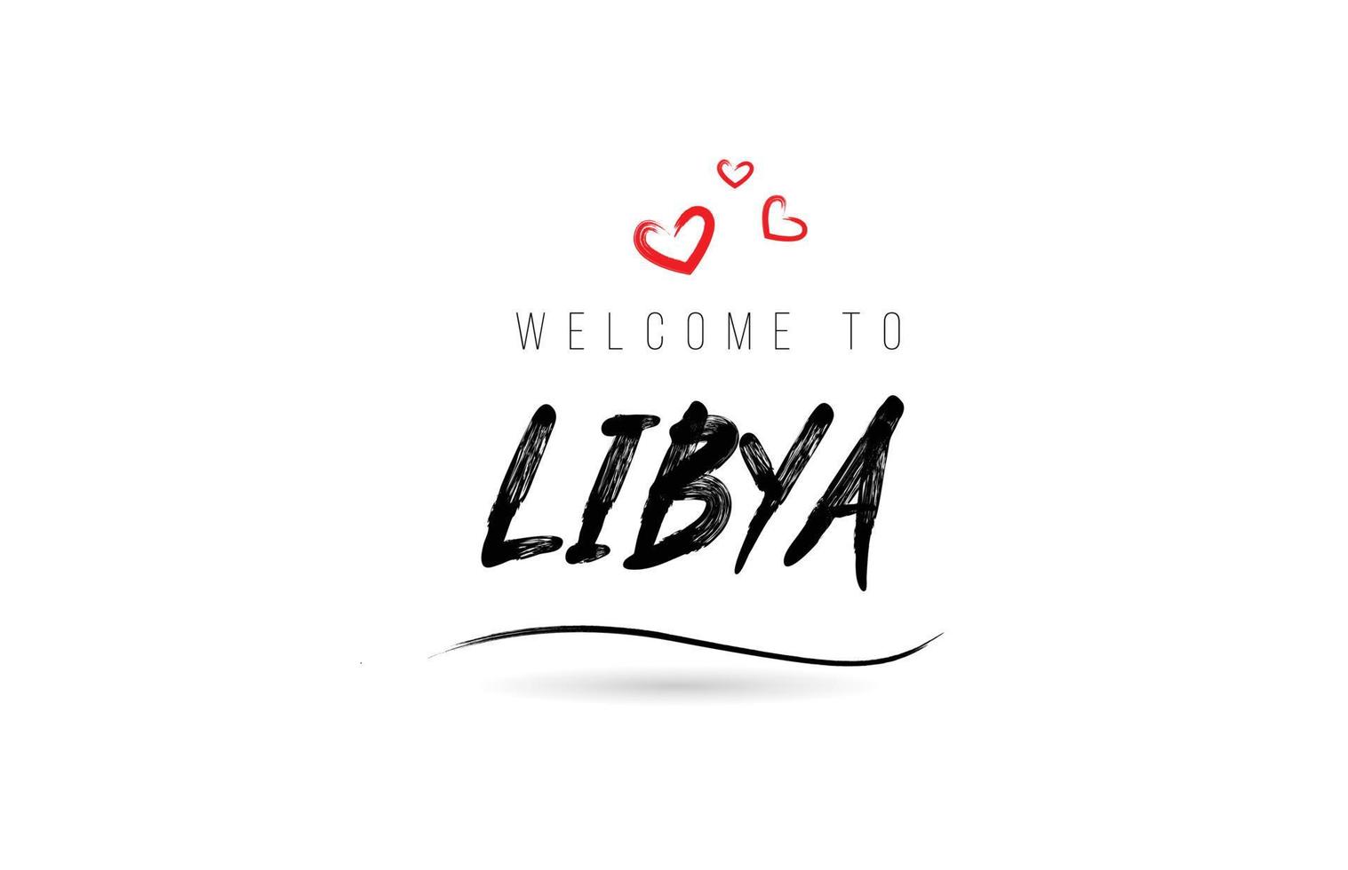 bienvenido a la tipografía de texto del país de libia con corazón de amor rojo y nombre negro vector