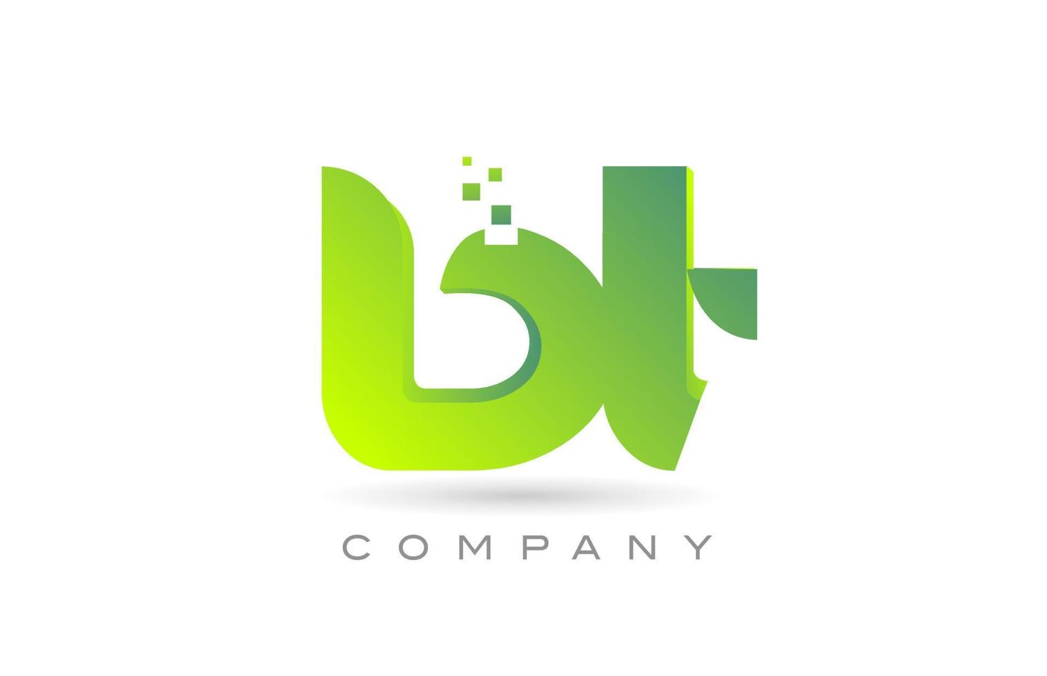 joined BT alphabet letter logo icon combination design with dots and green color. Creative template for company and business vector