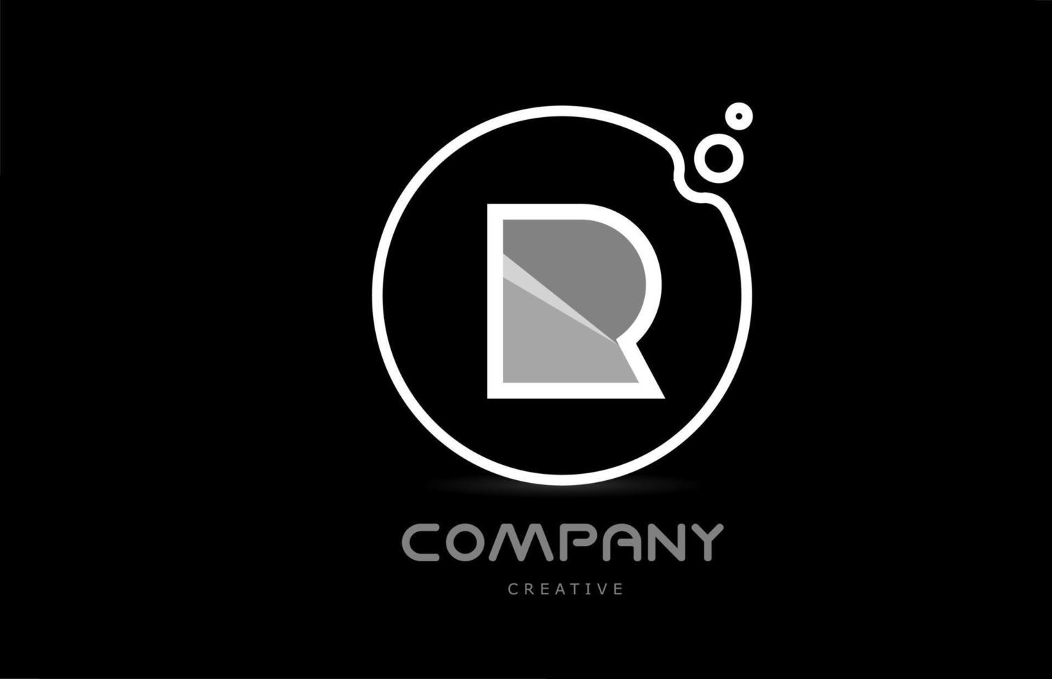 black and white R geometric alphabet letter logo icon with circle. Creative template for company and business vector