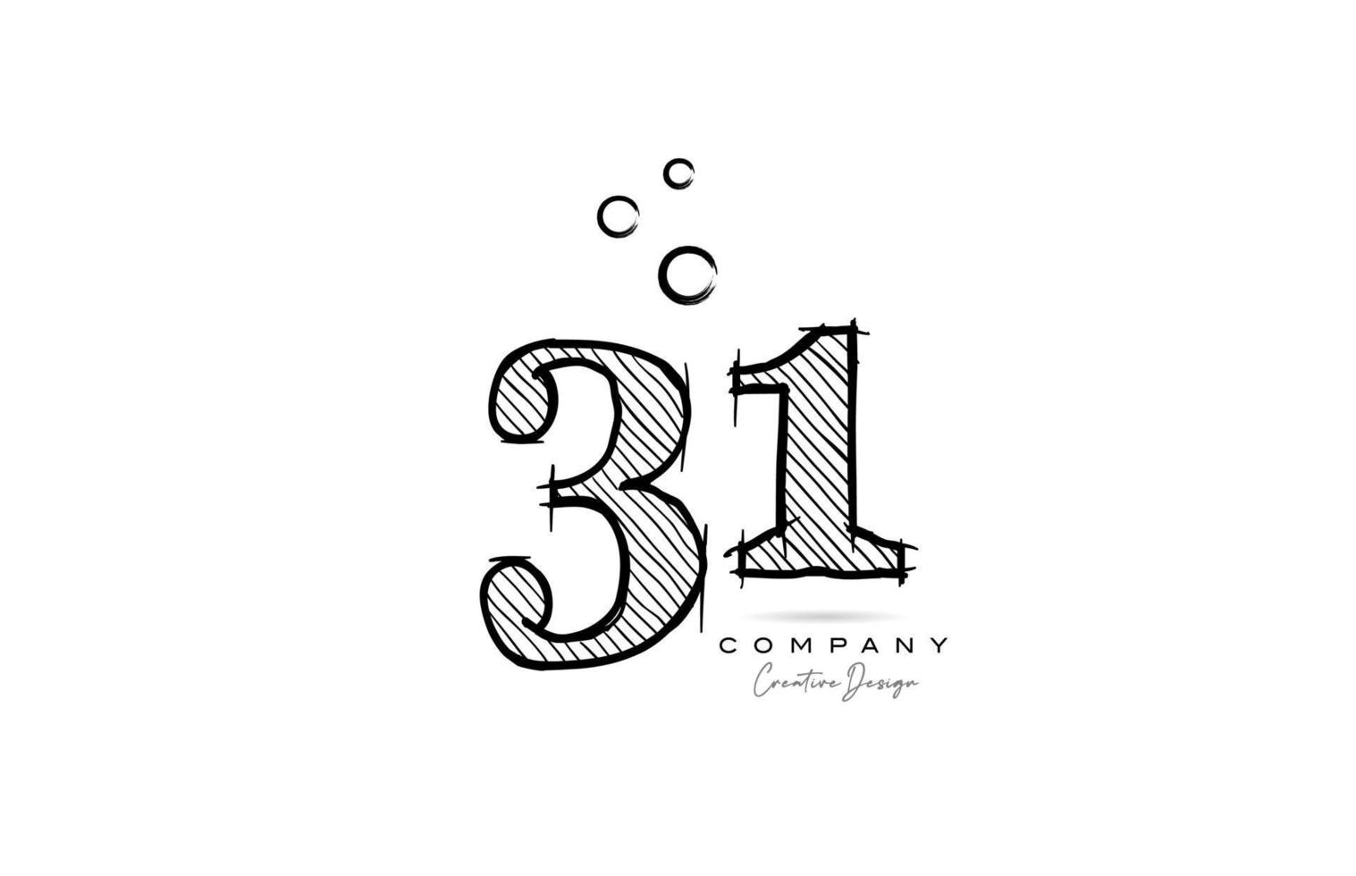 hand drawing number 31 logo icon design for company template. Creative logotype in pencil style vector