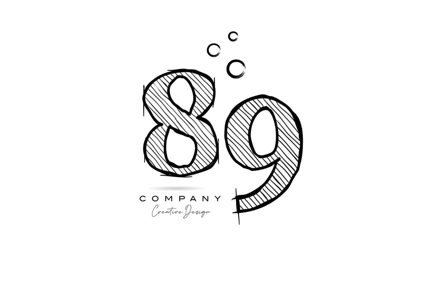 hand drawing number 89 logo icon design for company template. Creative logotype in pencil style vector